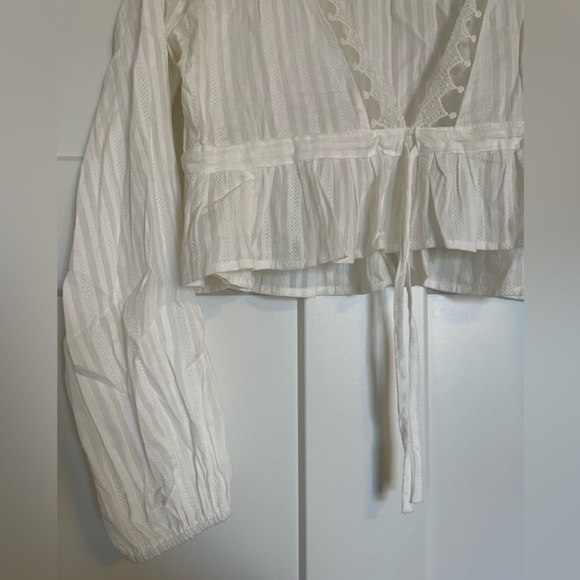 White Boho Cropped Cover Up Blouse - Picture 2 of 5